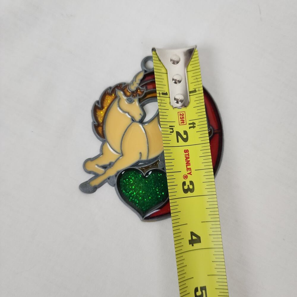 Vintage Suncatcher Light Catcher Unicorn Rainbow Heart Window Art Red Green - Picture 3 of 8